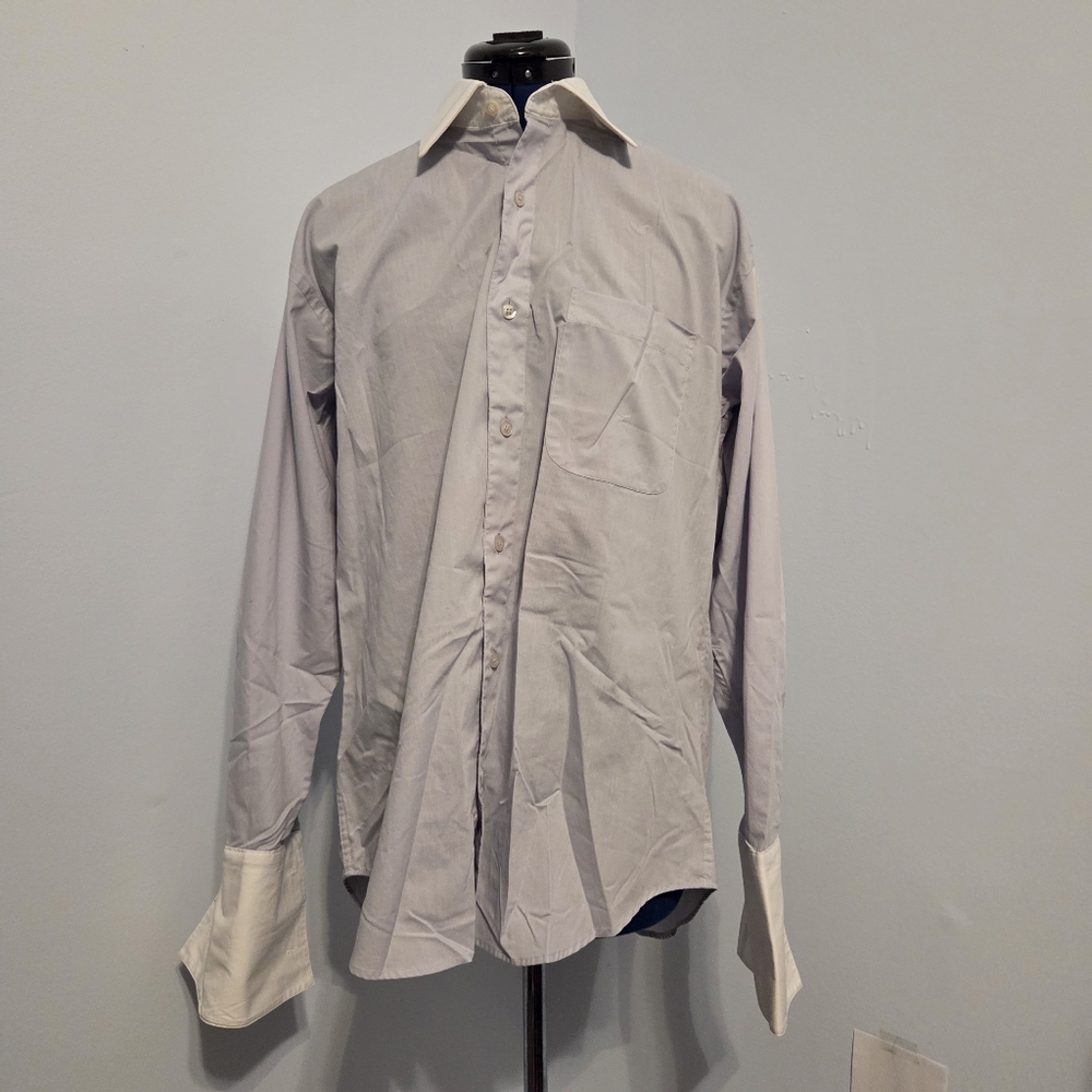Vintage Light Blue Button Down Shirt With French Cuffs Size 15½ 32/33